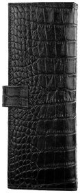 Вместительная вертикальная визитница из натуральной кожи под крокодила в черном цвете Desisan 80586