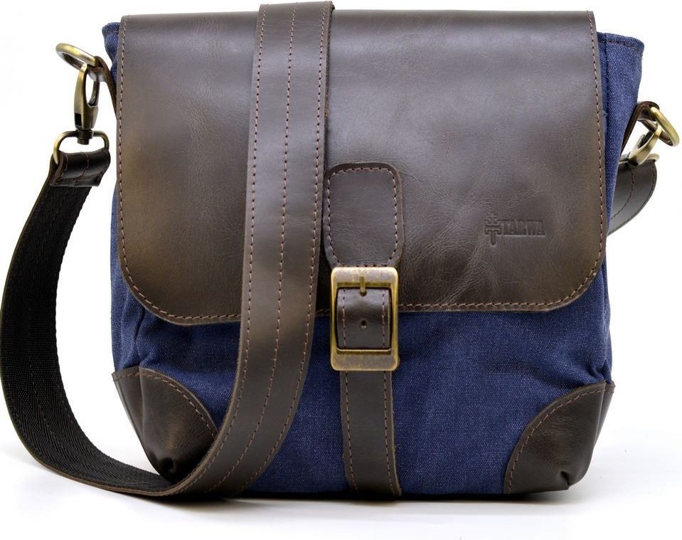 Чоловіча сумка-месенджер середнього розміру з комбінації шкіри та текстилю TARWA (21709)