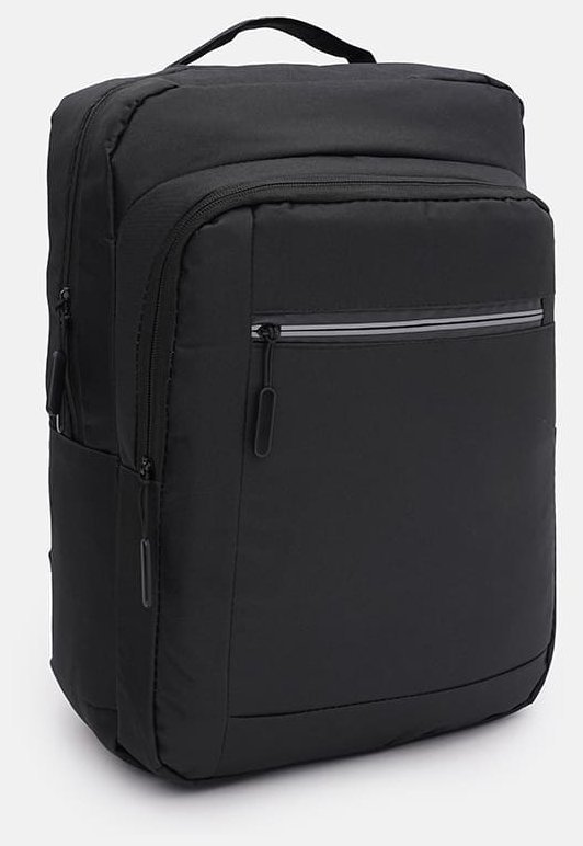 Вместительный мужской рюкзак из черного текстиля с отсеком под ноутбук Monsen 71586