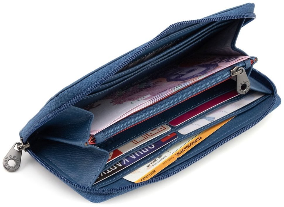 Кожаный женский кошелек на молнии синего цвета британского производителя Yoshi - Baxter Petrol Blue 91786 modnotak фото №6