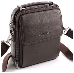 Кожаная мужская вместительная сумка красивого коричневого цвета H.T Leather (10134)
