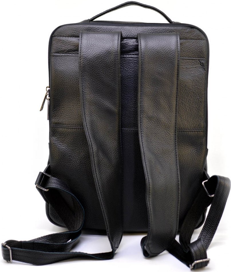 Шкіряний чоловічий чорний рюкзак із фактурної шкіри на два відділи TARWA (19803)