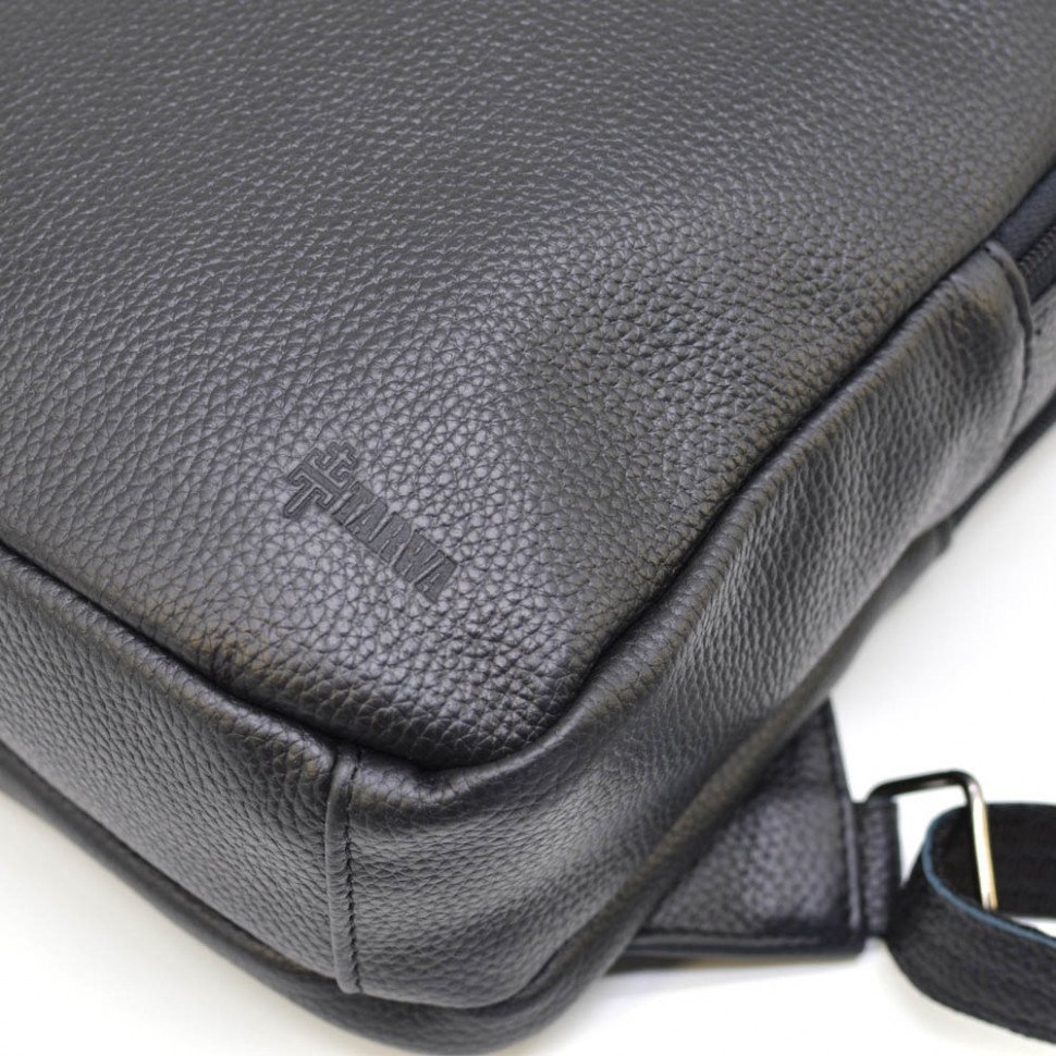 Кожаный мужской черный рюкзак из фактурной кожи на два отдела TARWA (19803)