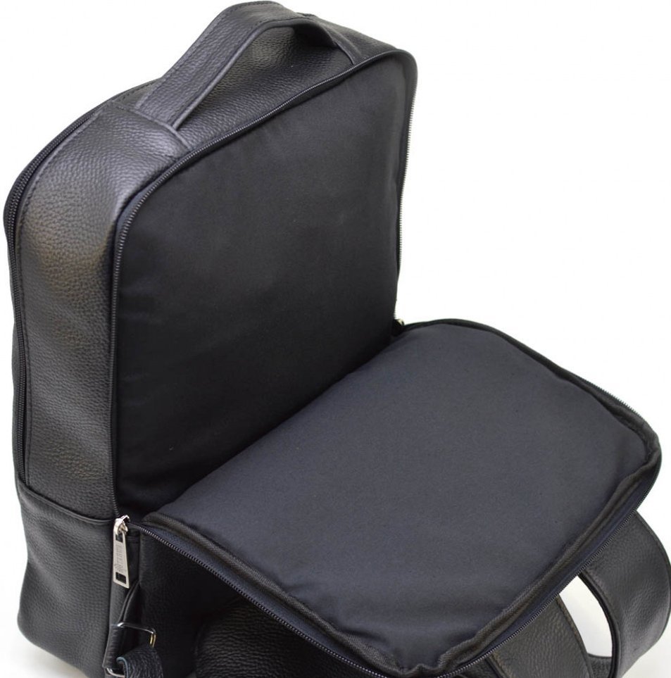 Кожаный мужской черный рюкзак из фактурной кожи на два отдела TARWA (19803)