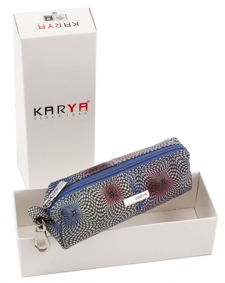 Шкіряна ключниця синього кольору з візерунками KARYA (436-034)