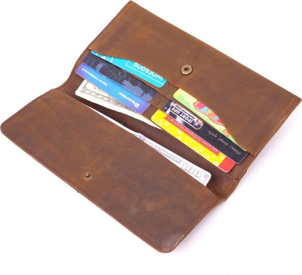 Тонкий мужской бумажник из винтажной кожи коричневого цвета Vintage (2421296)