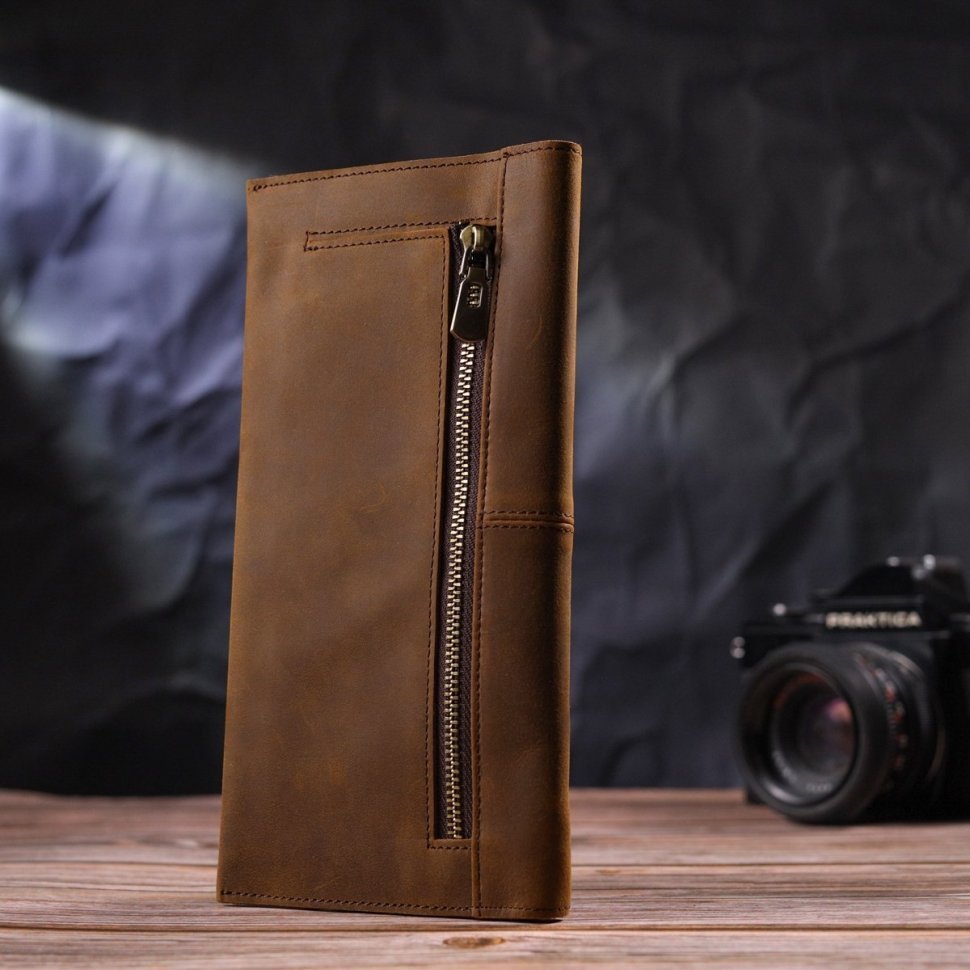 Тонкий чоловічий гаманець з vintage шкіри коричневого кольору Vintage (2421296)