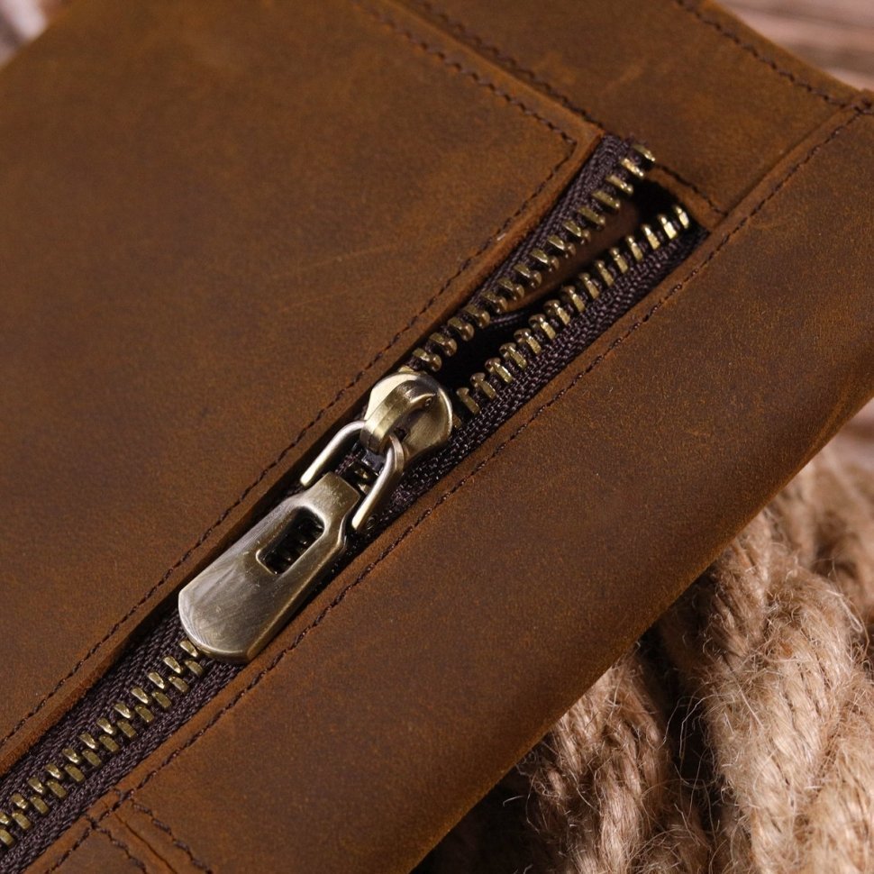 Тонкий мужской бумажник из винтажной кожи коричневого цвета Vintage (2421296)