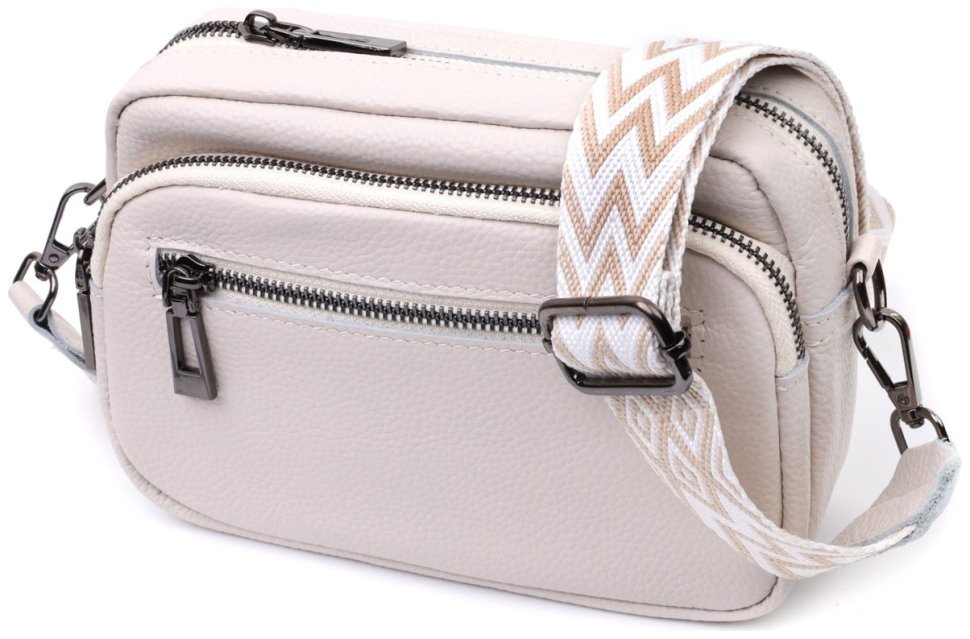 Женская компактная сумка с накладным карманом из кожи Vintage 22642 Белая modnotak фото №1