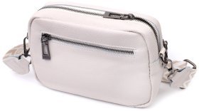 Женская компактная сумка с накладным карманом из кожи Vintage 22642 Белая