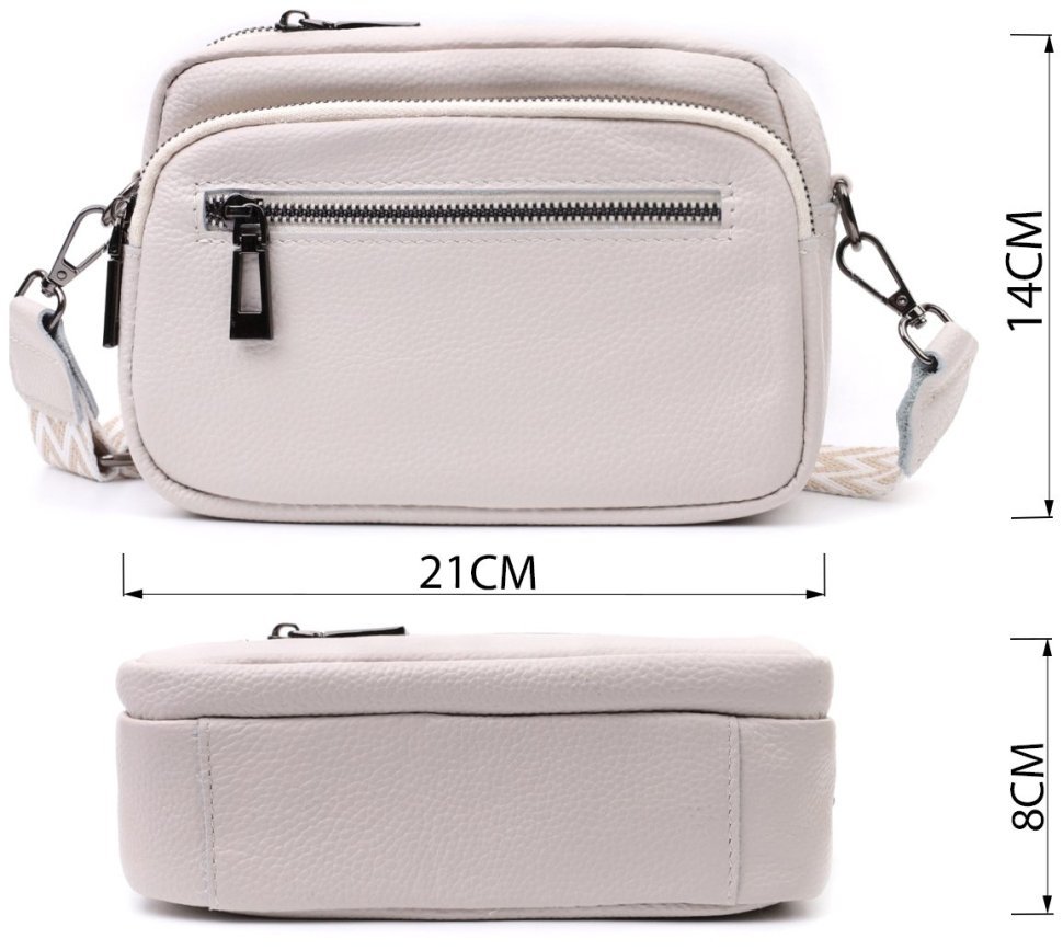 Женская компактная сумка с накладным карманом из кожи Vintage 22642 Белая modnotak фото №3