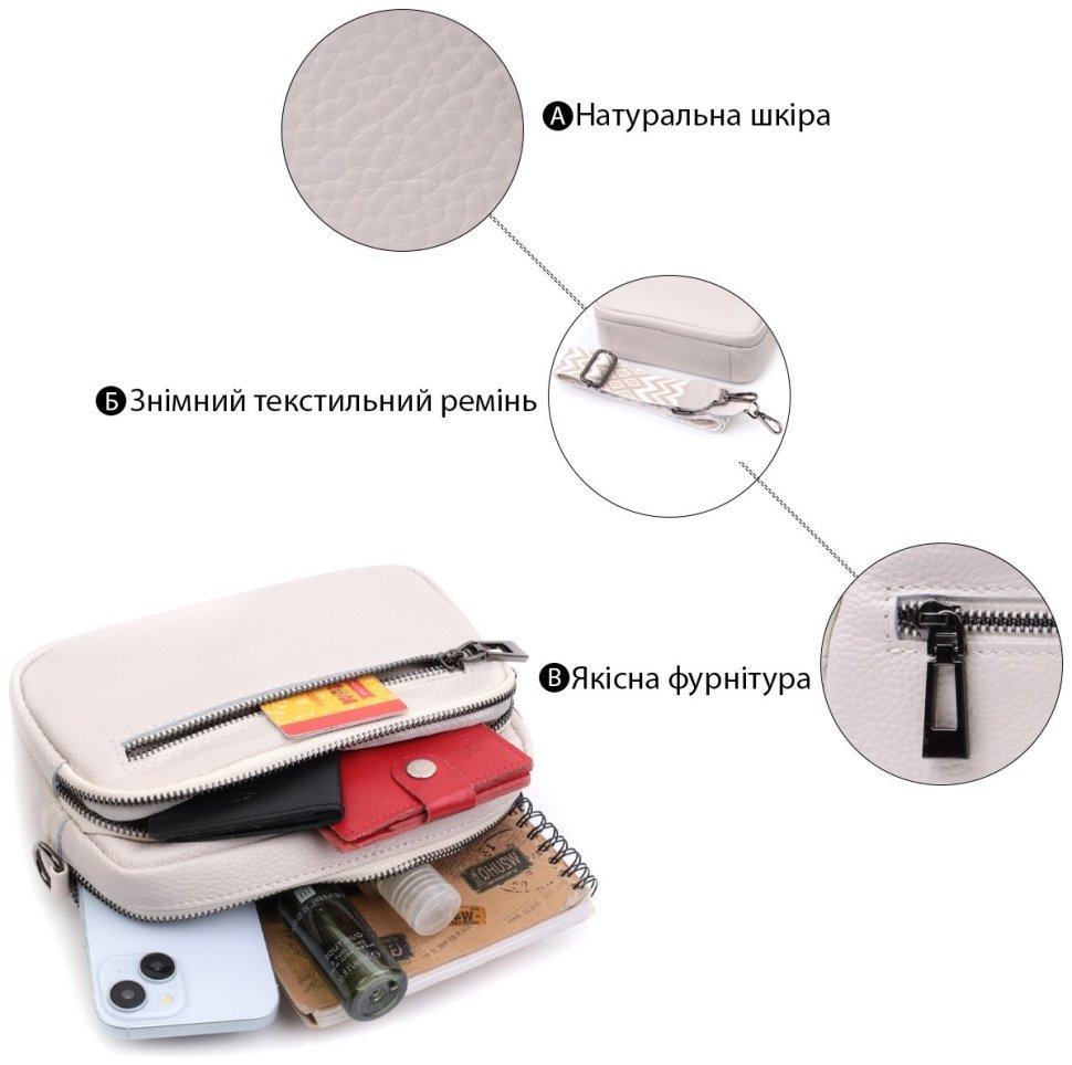 Женская компактная сумка с накладным карманом из кожи Vintage 22642 Белая modnotak фото №4