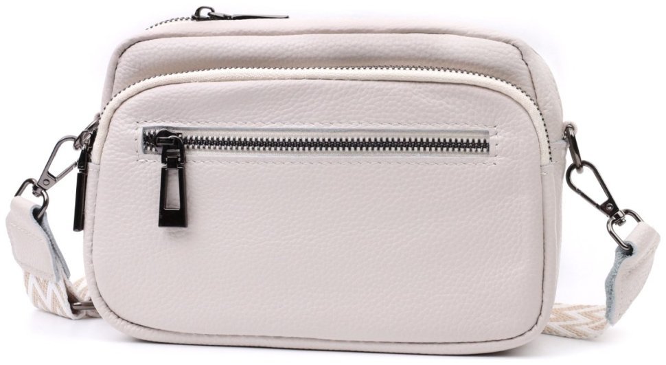 Женская компактная сумка с накладным карманом из кожи Vintage 22642 Белая modnotak фото №5