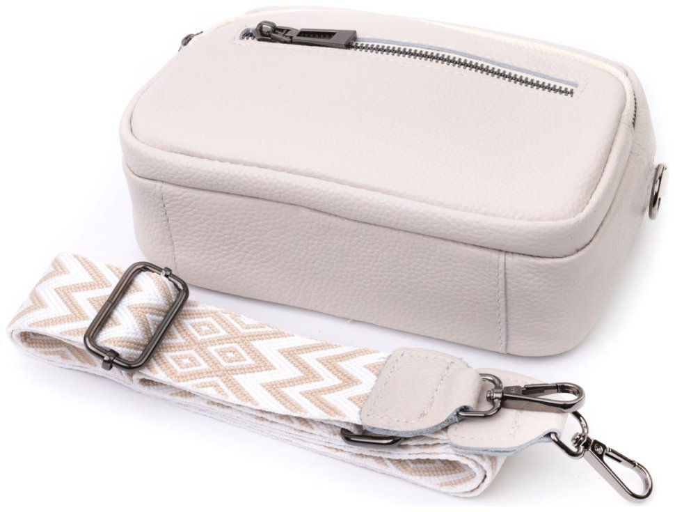 Женская компактная сумка с накладным карманом из кожи Vintage 22642 Белая modnotak фото №8