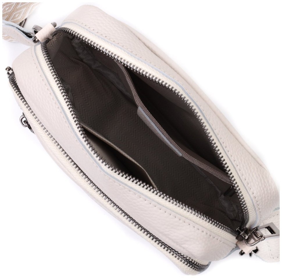 Женская компактная сумка с накладным карманом из кожи Vintage 22642 Белая modnotak фото №9