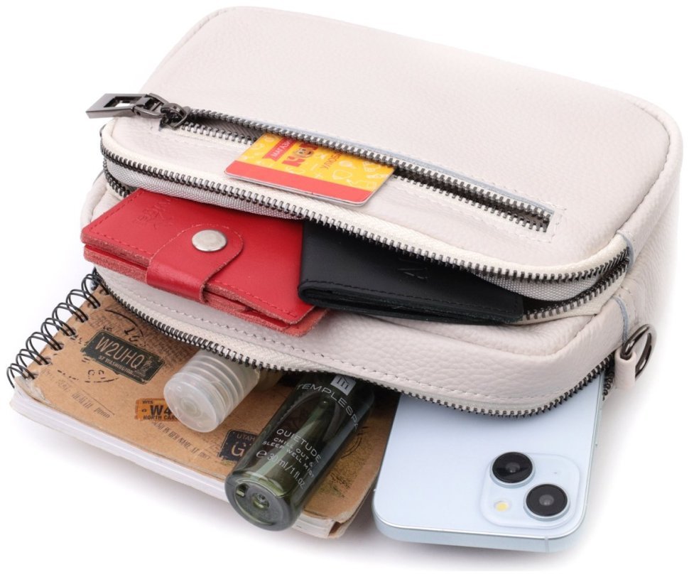 Женская компактная сумка с накладным карманом из кожи Vintage 22642 Белая modnotak фото №10