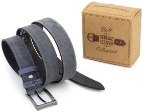 Кожаный ремень в винтажном стиле цвета индиго Grande Pelle (31244)