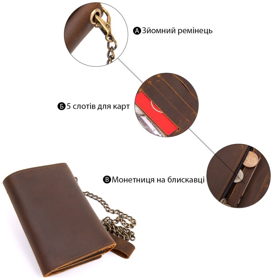 Матовий гаманець потрійного додавання з натуральної коричневої шкіри Vintage (2420439)