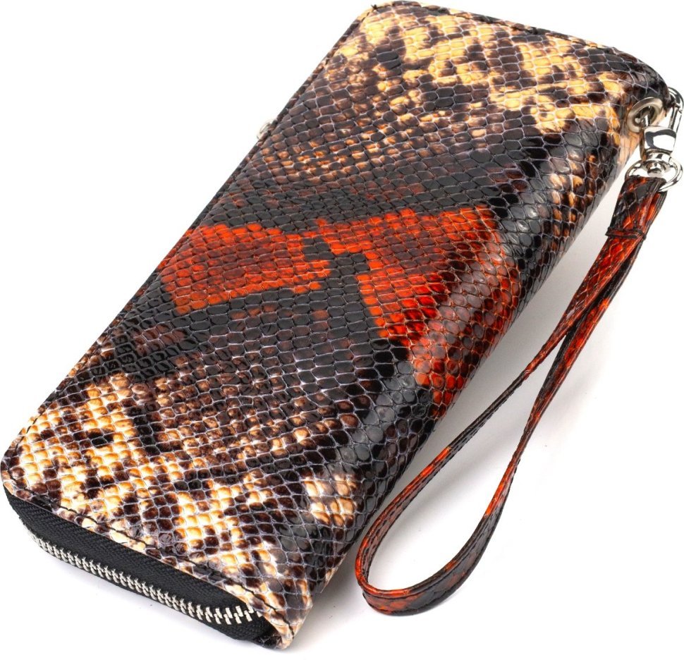 Жіночий лаковий гаманець великого розміру з натуральної шкіри з тисненням під змію CANPELLINI (2421722)