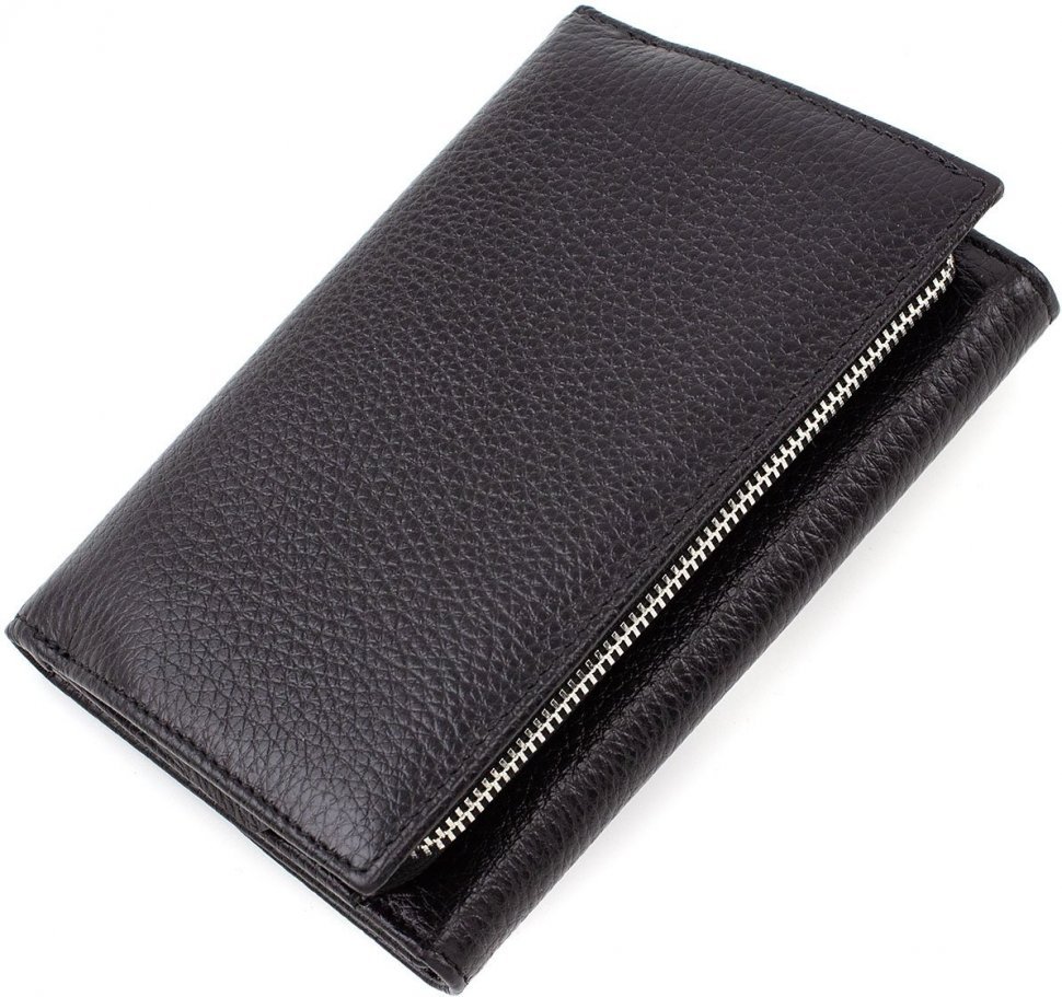 Чорний гаманець потрійного складання з фактурного шкіри Tony Bellucci (10595)