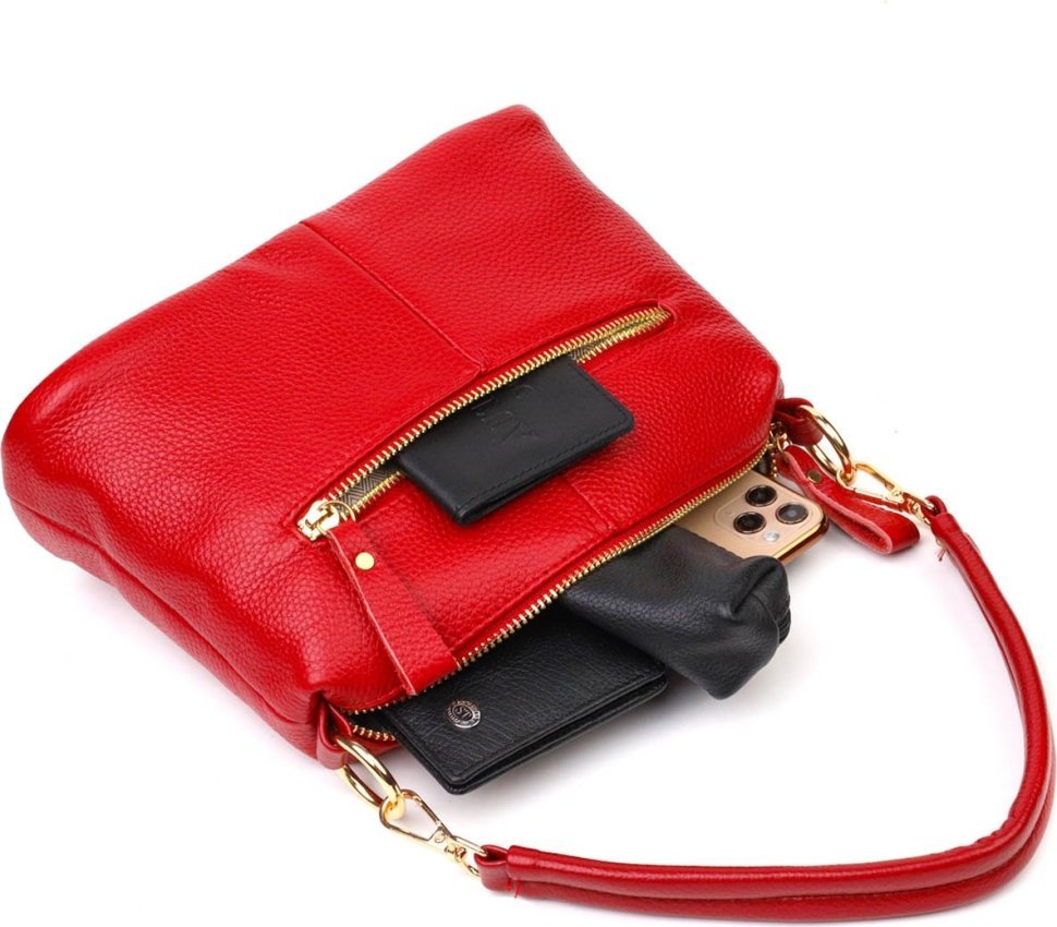 Жіноча червона сумка з натуральної шкіри з однією лямкою Vintage (2422136)