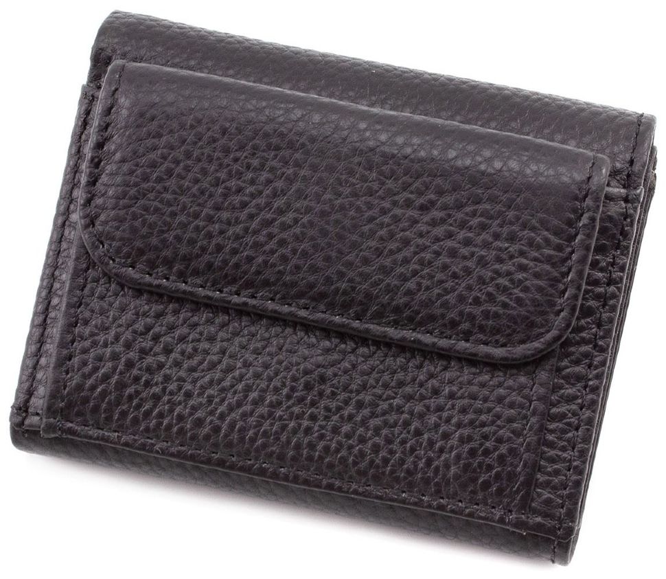 Маленький чорний жіночий гаманець з натуральної шкіри ST Leather (17488)