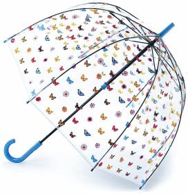 Зонт-трость женский Fulton Birdcage-2 L042 English Garden (механика, прозрачный с принтом цветков и бабочек) 93886