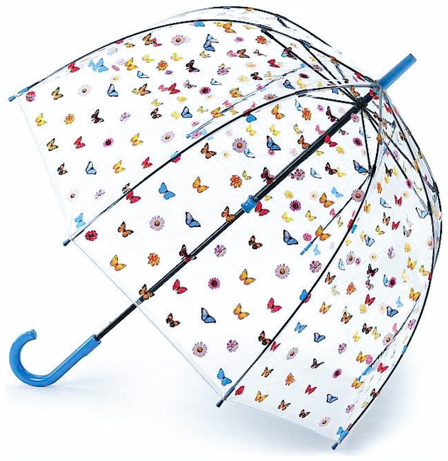 Зонт-трость женский Fulton Birdcage-2 L042 English Garden (механика, прозрачный с принтом цветков и бабочек) 93886 modnotak фото №1