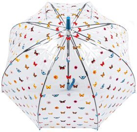 Зонт-трость женский Fulton Birdcage-2 L042 English Garden (механика, прозрачный с принтом цветков и бабочек) 93886