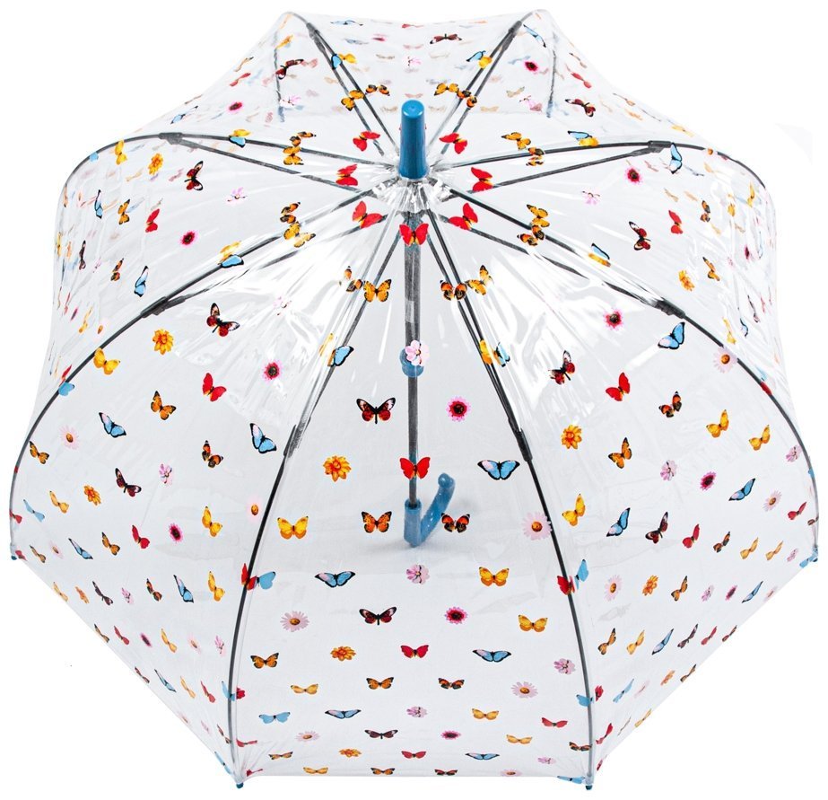 Зонт-трость женский Fulton Birdcage-2 L042 English Garden (механика, прозрачный с принтом цветков и бабочек) 93886 modnotak фото №2