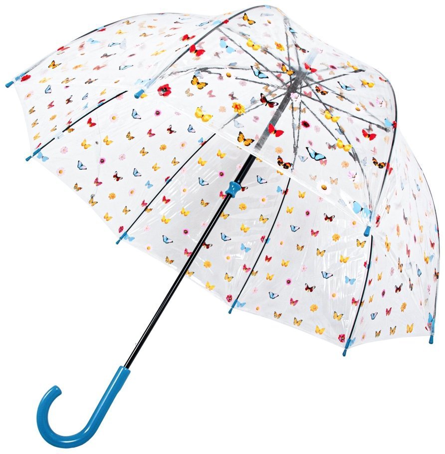 Зонт-трость женский Fulton Birdcage-2 L042 English Garden (механика, прозрачный с принтом цветков и бабочек) 93886 modnotak фото №3