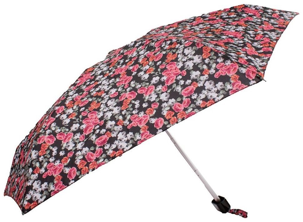 Женский мини-зонт Fulton L501 Tiny-2 Floral Cluster (механика, черный с цветочным принтом) 93986 modnotak фото №3