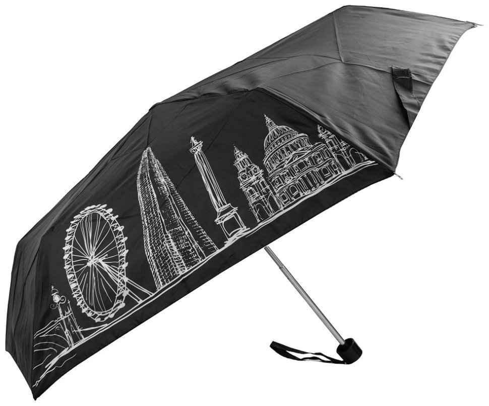 Женский складной зонт Incognito-4 L412 London Scene (механика, компактный, черный с рисунком Лондона) 94086 modnotak фото №2
