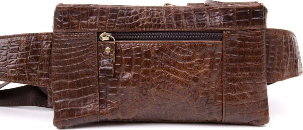 Поясная сумка-бананка коричневого цвета под кожу рептилии Vintage (20401)