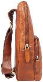 Добротная мужская сумка-слинг из натуральной кожи коричневого цвета Ashwood G39 94186