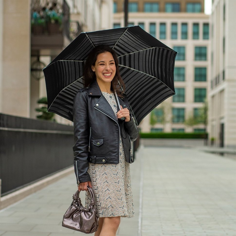 Зонт женский Fulton L354-041178 Minilite-2 Silver Stripes (Черный в серебряную полосу, механика) 94286 modnotak фото №2