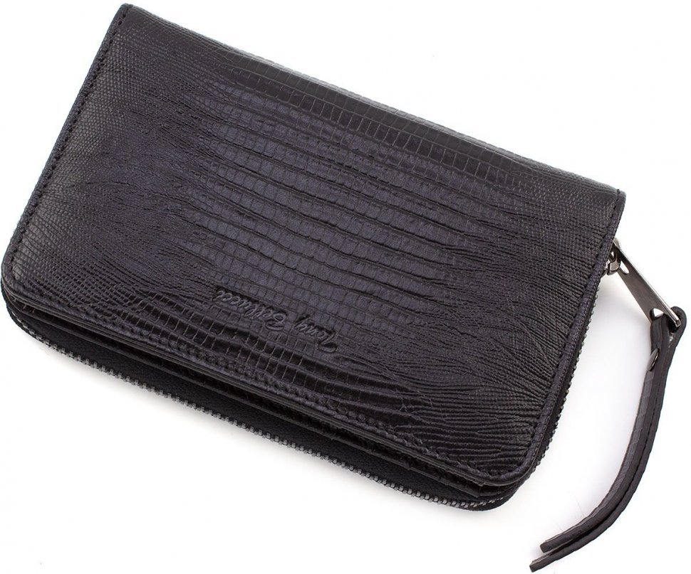 Жіночий гаманець чорного кольору з натуральної шкіри під рептилію Tony Bellucci (10800)