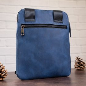 Синя чоловіча сумка через плече з матової шкіри Shvigel (11179)