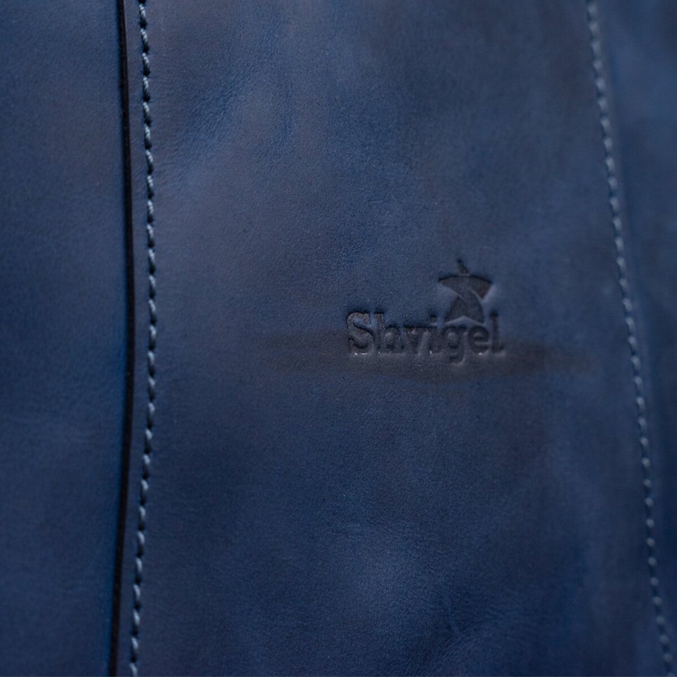 Синяя мужская сумка через плечо из матовой кожи Shvigel (11179)