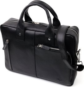 Черная классическая мужская сумка-портфель из зернистой кожи с ручками KARYA (2420872)