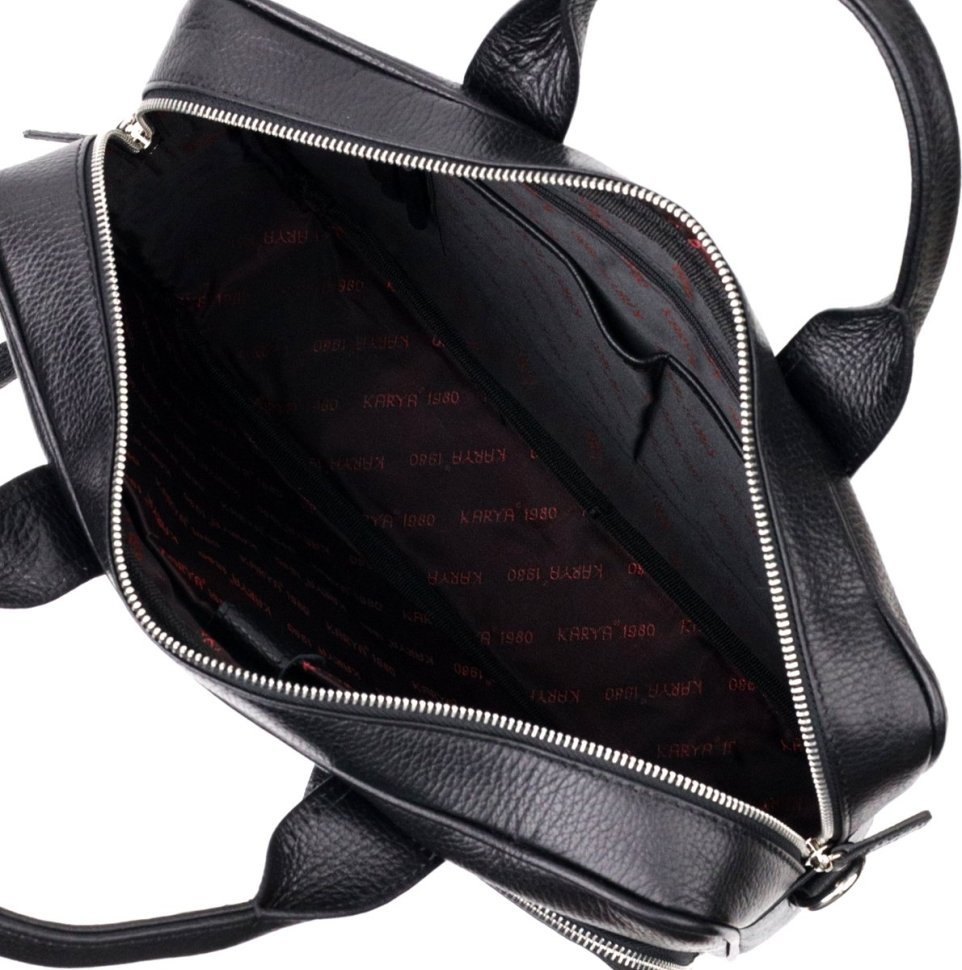 Черная классическая мужская сумка-портфель из зернистой кожи с ручками KARYA (2420872)