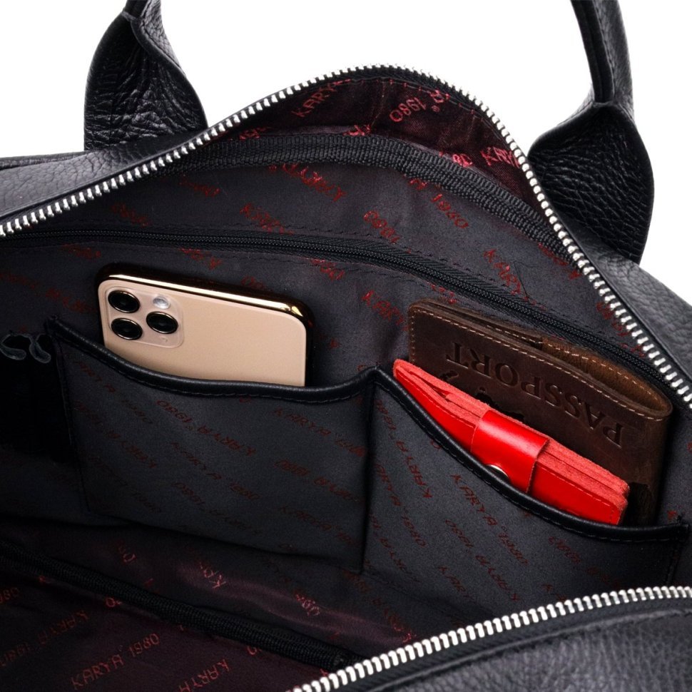 Чорна класична чоловіча сумка-портфель із зернистої шкіри з ручками KARYA (2420872)