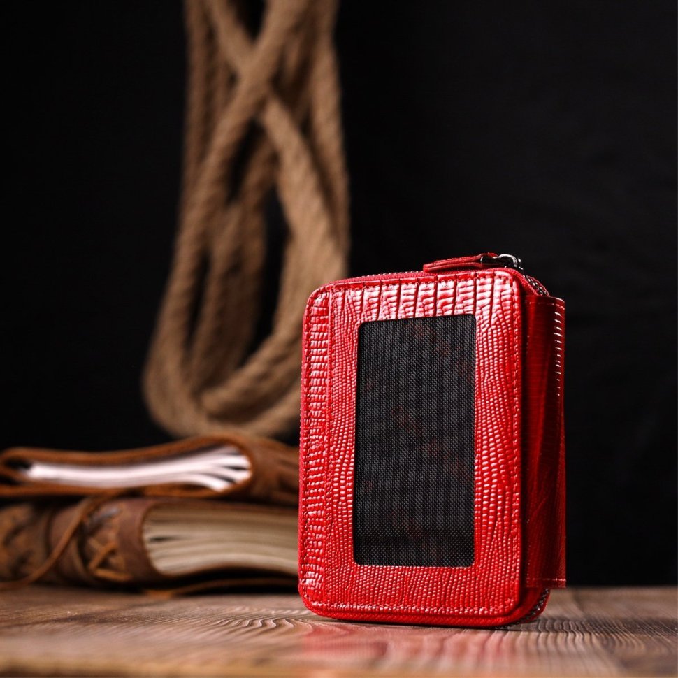 Червоний компактний жіночий гаманець на блискавці з блоком під карти KARYA (2420972)