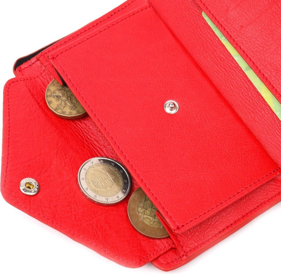 Красный горизонтальный женский кошелек с монетницей из натуральной кожи KARYA (2421072)