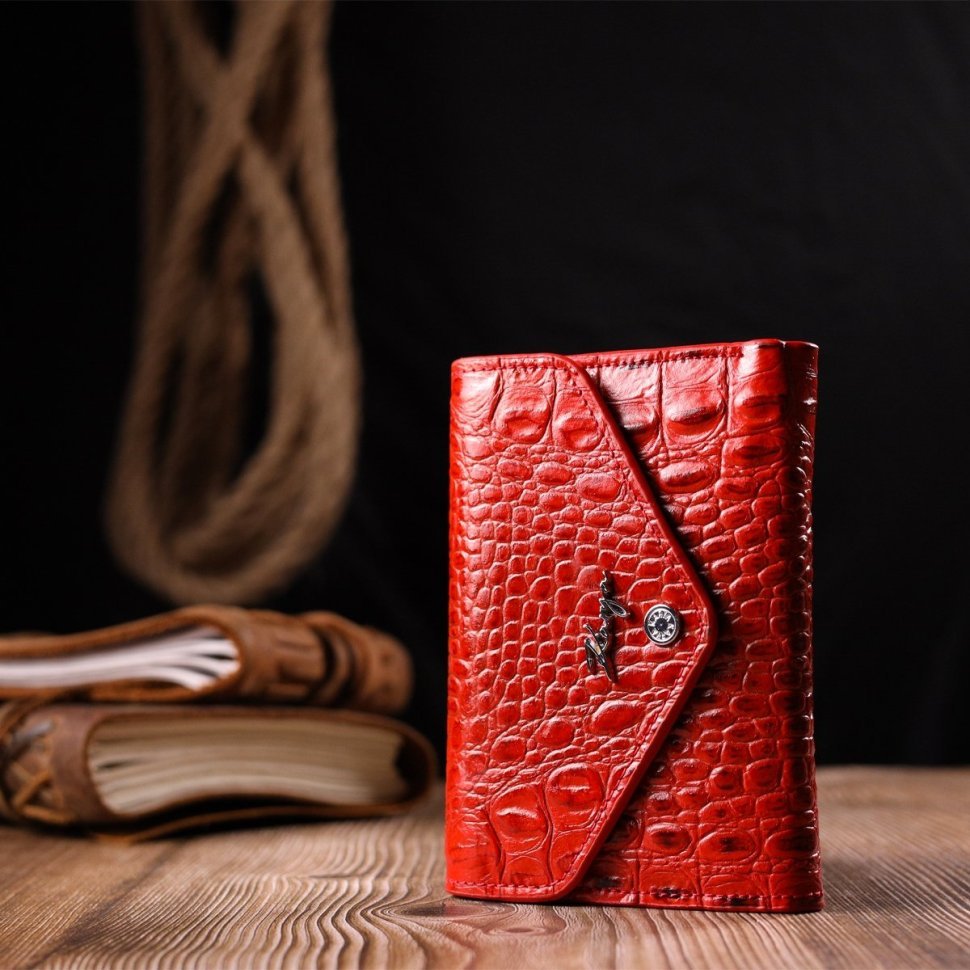Красный горизонтальный женский кошелек с монетницей из натуральной кожи KARYA (2421072)