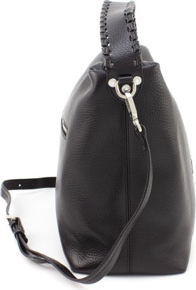 Вместительная женская сумка из черной кожи флотар на две молнии KARYA (21036) - 2