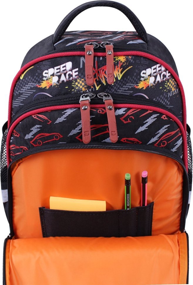 Черный рюкзак для школьников из текстиля с принтом Bagland (55386)