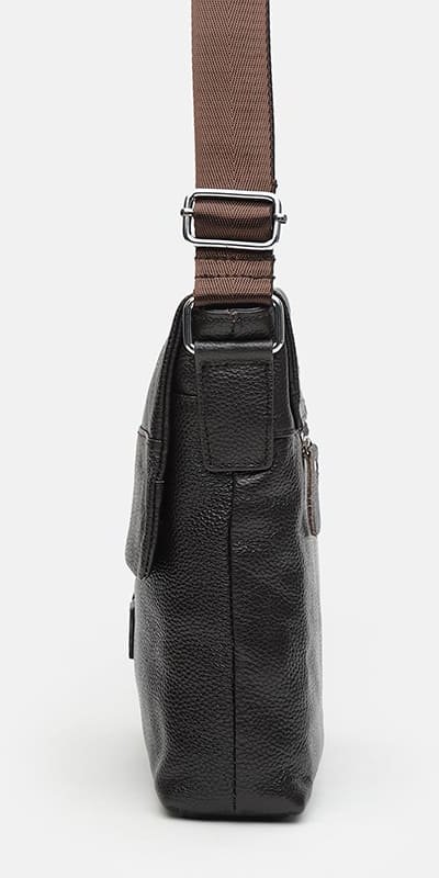 Чоловіча фірмова сумка на плече з натуральної шкіри коричневого забарвлення з клапаном Keizer (21349)