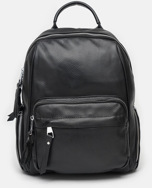 Шкіряний жіночий рюкзак великого розміру в чорному кольорі Borsa Leather (21299)