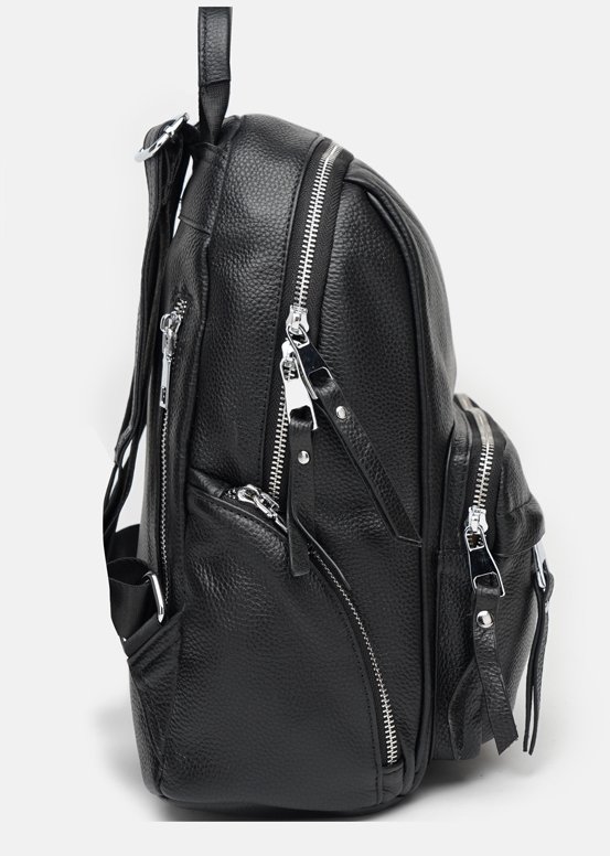 Шкіряний жіночий рюкзак великого розміру в чорному кольорі Borsa Leather (21299)